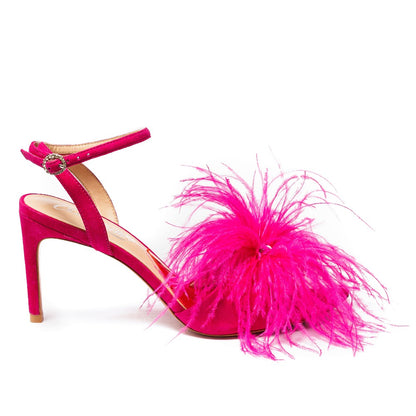 Leah Hot Pink Feather Sandals: Designer Women's Shoes for